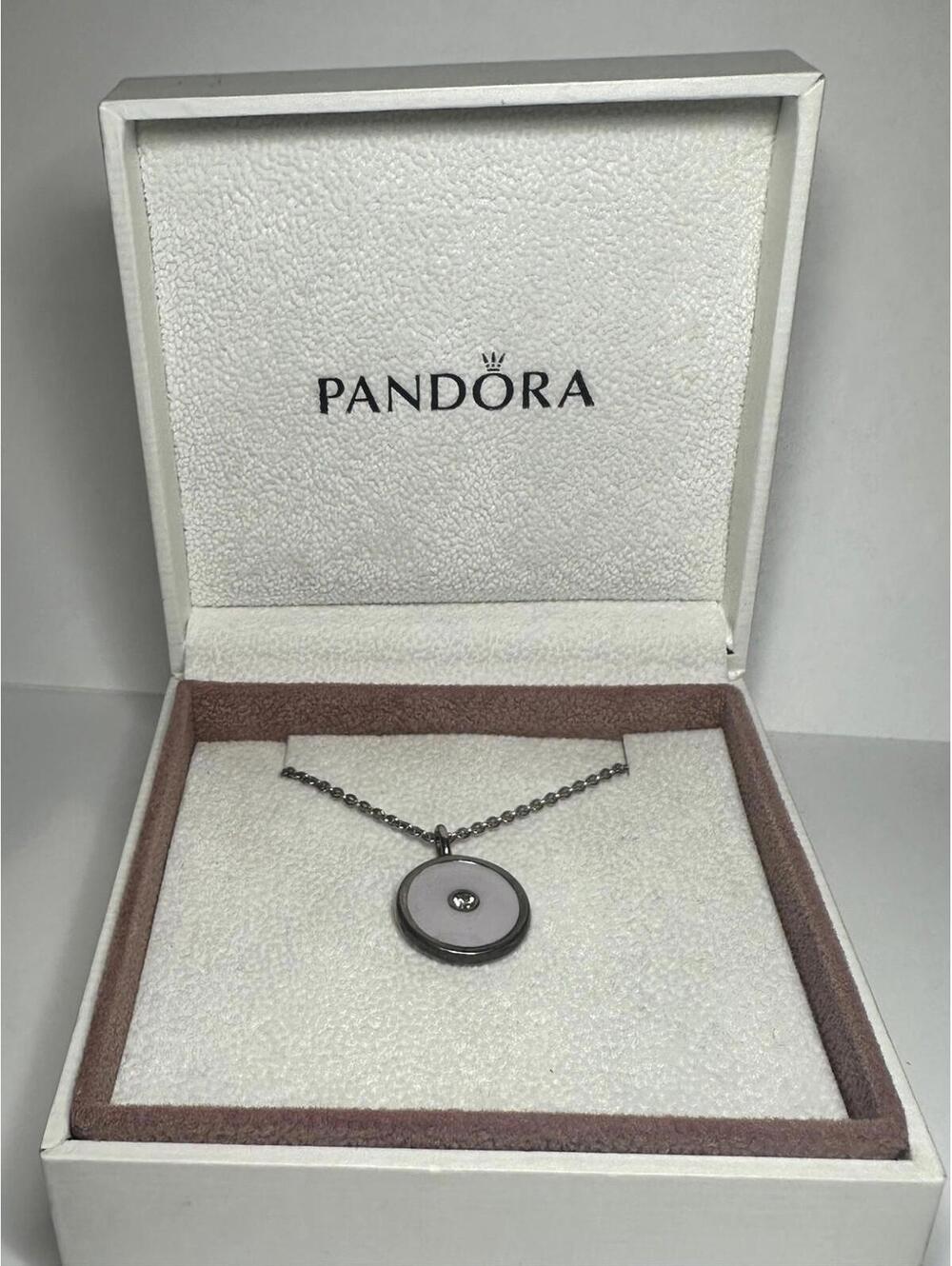 Pandora Sterling Silver Promise Circle Necklace with Enamel and Crystal Accent